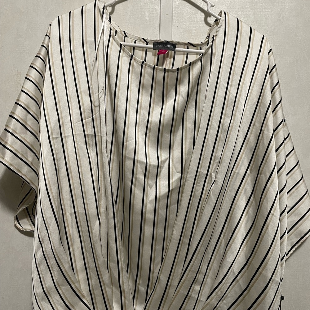 Vince Camuto Ivory Top with Black Vertical Stripes